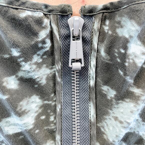 Andrew Marc Womens 8 Silk Shift Dress Mottled Olive Green Square Neckline Zipper - Picture 13 of 16